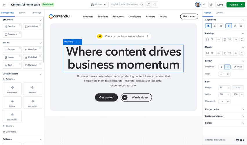 Contentful Studio visual editor